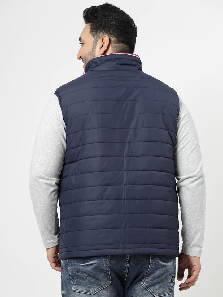 Plus Size Men Navy Blue Colourblocked Puffer Jacket