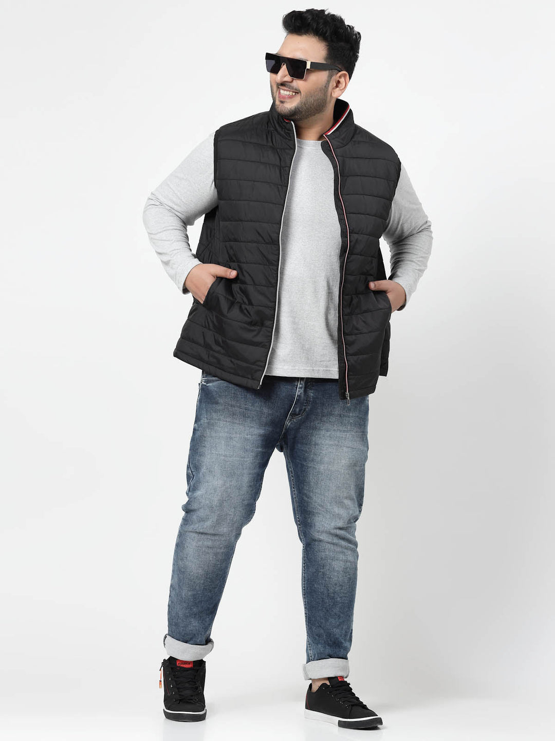 Plus Size Black Sleeveless Puffer Jacket