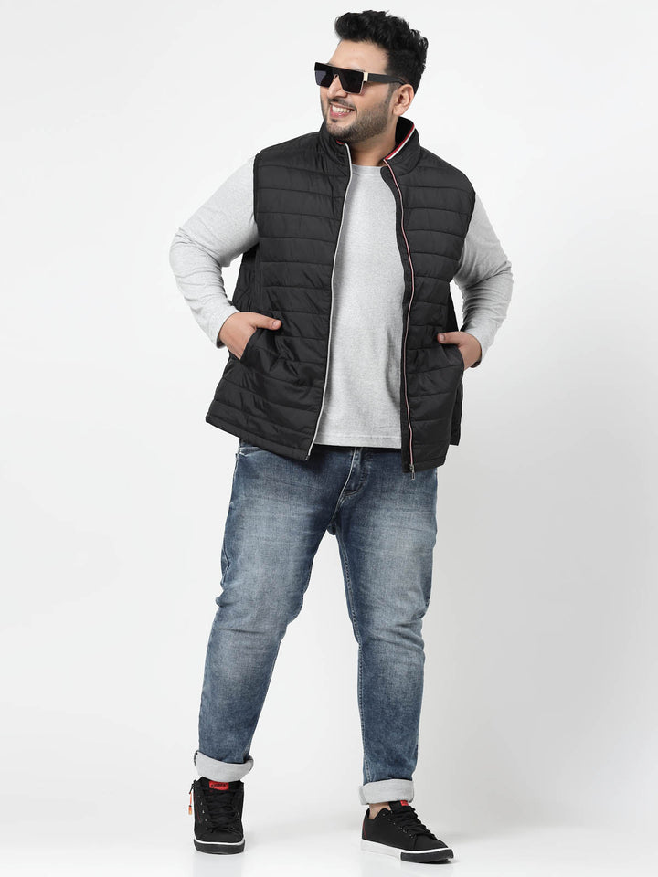 Plus Size Black Sleeveless Puffer Jacket