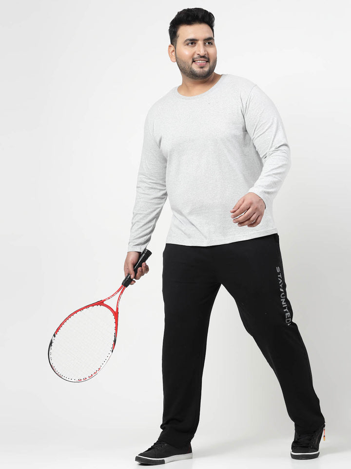 Plus Size Men Black Solid Straight-Fit Track Pants