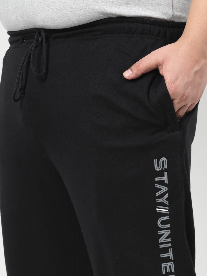 Plus Size Men Black Solid Straight-Fit Track Pants