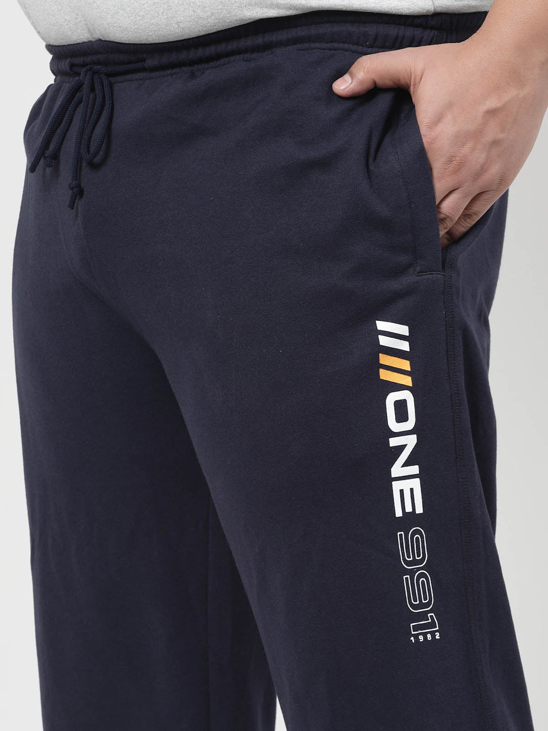 Plus Size Men Navy Blue Solid Straight-Fit Cotton Track Pants