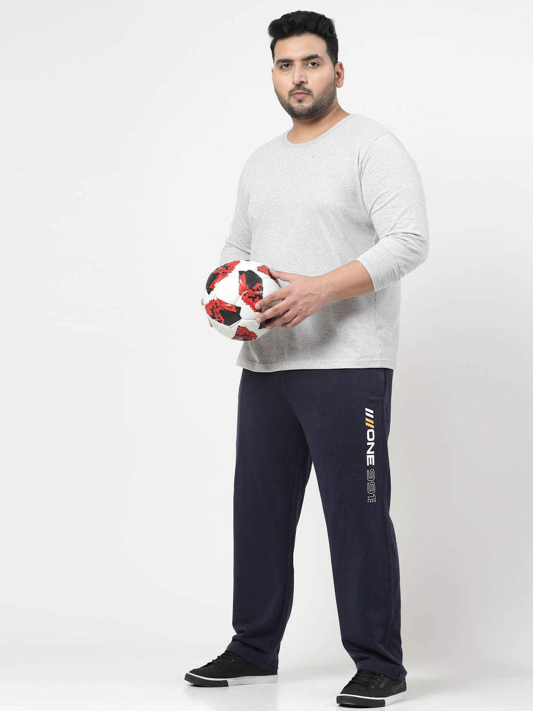 Plus Size Men Navy Blue Solid Straight-Fit Cotton Track Pants