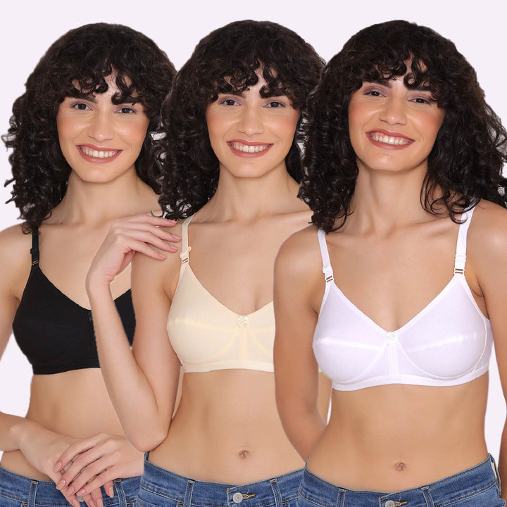 Women's Non Padded Non-Wired Regular Bra (Pack of 3)-ZOE