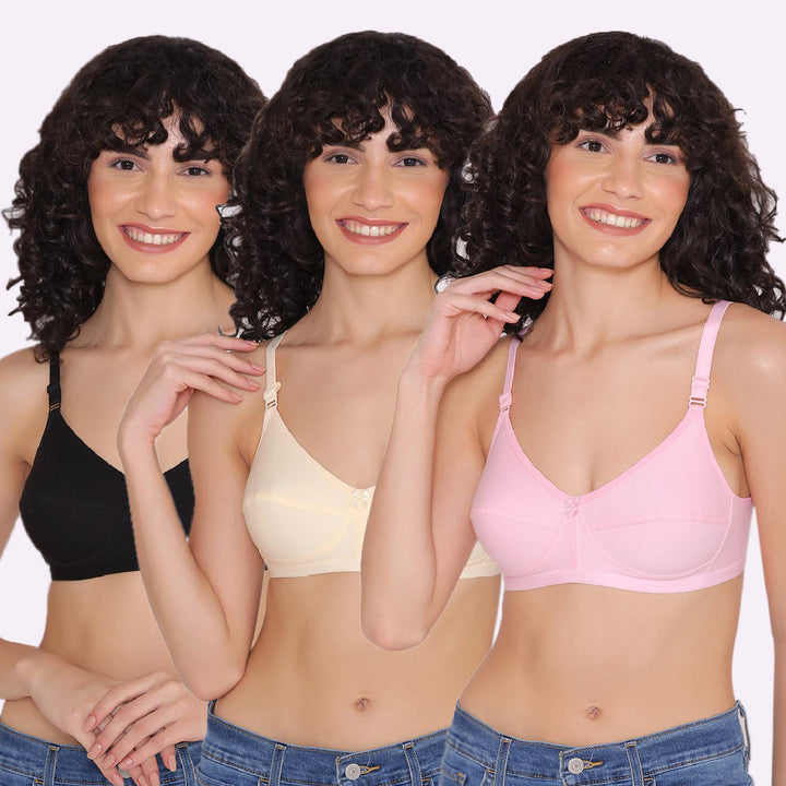 Women's Non Padded Non-Wired Regular Bra (Pack of 3)-ZOE