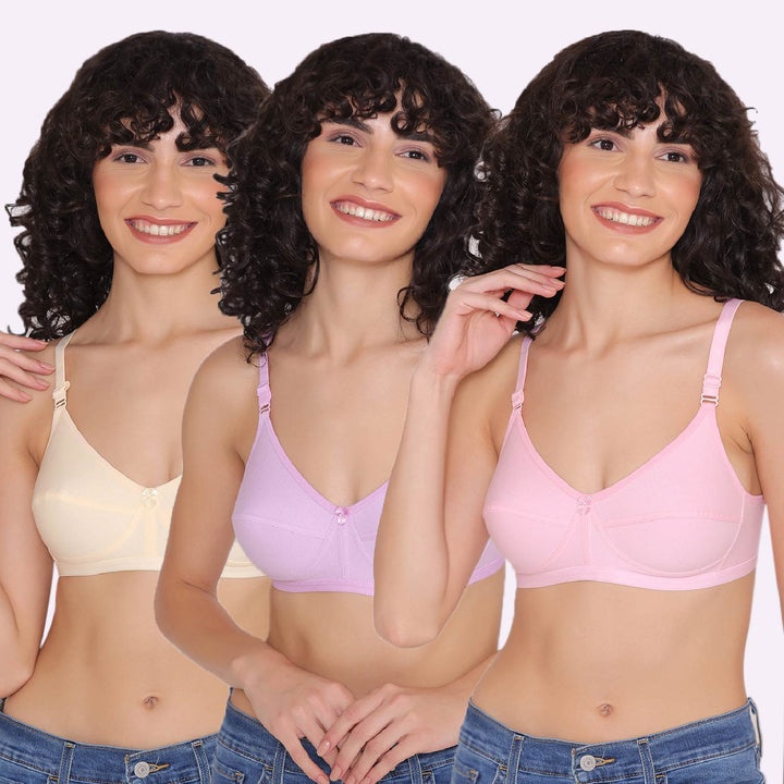 Women's Non Padded Non-Wired Regular Bra (Pack of 3)-ZOE