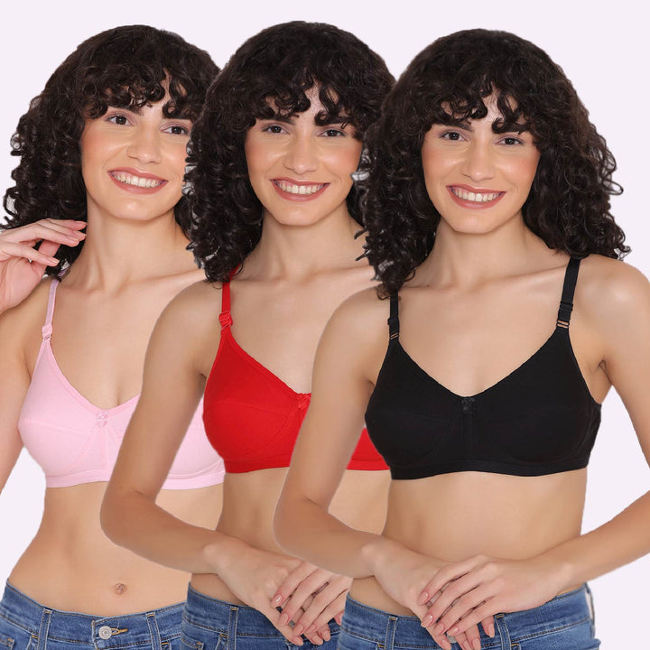 Women's Non Padded Non-Wired Regular Bra (Pack of 3)-ZOE
