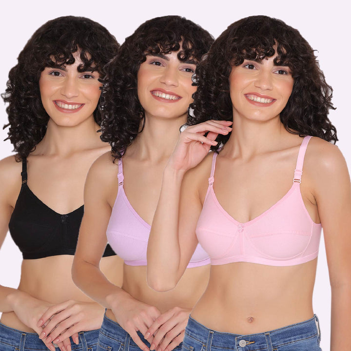 Women's Non Padded Non-Wired Regular Bra (Pack of 3)-ZOE
