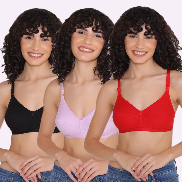 Women's Non Padded Non-Wired Regular Bra (Pack of 3)-ZOE