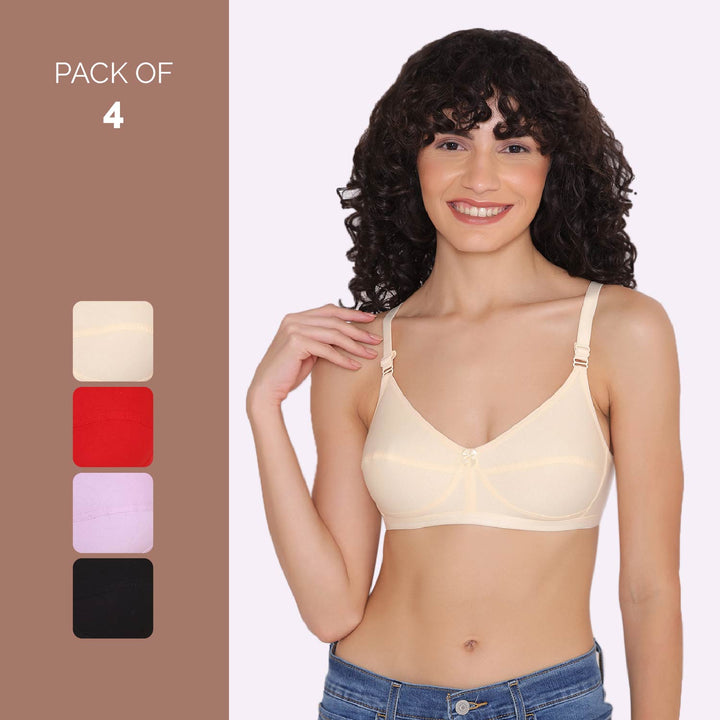 Women's Non Padded Non-Wired Regular Bra (Pack of 4)-ZOE