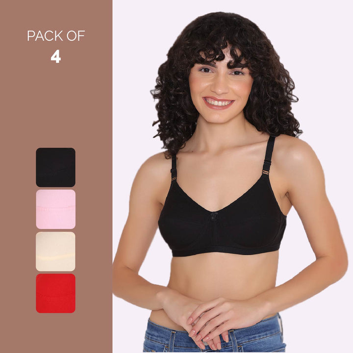 Women's Non Padded Non-Wired Regular Bra (Pack of 4)-ZOE