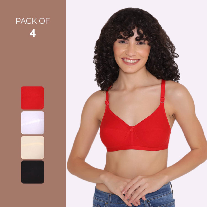 Women's Non Padded Non-Wired Regular Bra (Pack of 4)-ZOE