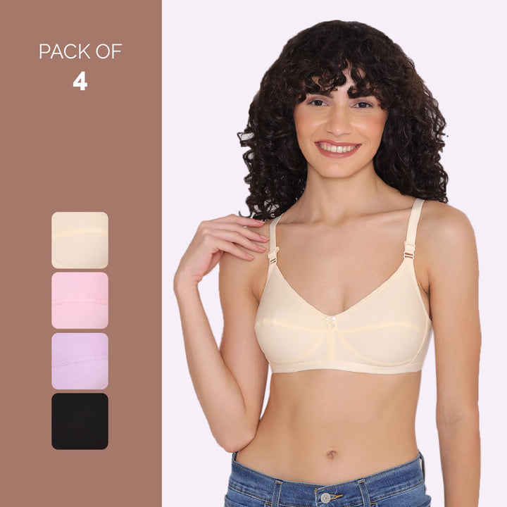 Women's Non Padded Non-Wired Regular Bra (Pack of 4)-ZOE