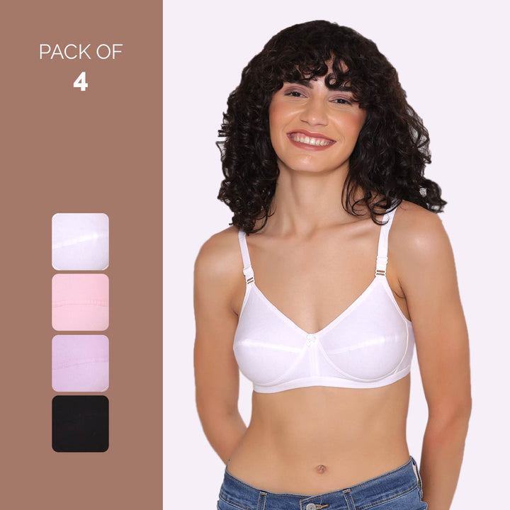 Women's Non Padded Non-Wired Regular Bra (Pack of 4)-ZOE