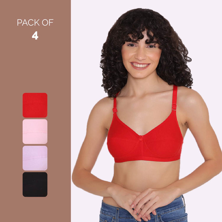 Women's Non Padded Non-Wired Regular Bra (Pack of 4)-ZOE