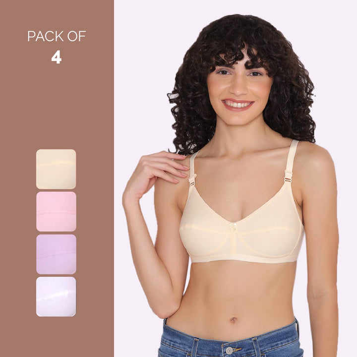 Women's Non Padded Non-Wired Regular Bra (Pack of 4)-ZOE