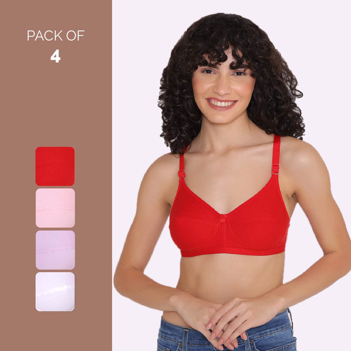 Women's Non Padded Non-Wired Regular Bra (Pack of 4)-ZOE