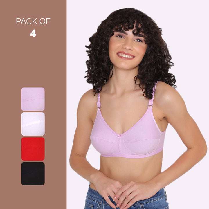 Women's Non Padded Non-Wired Regular Bra (Pack of 4)-ZOE