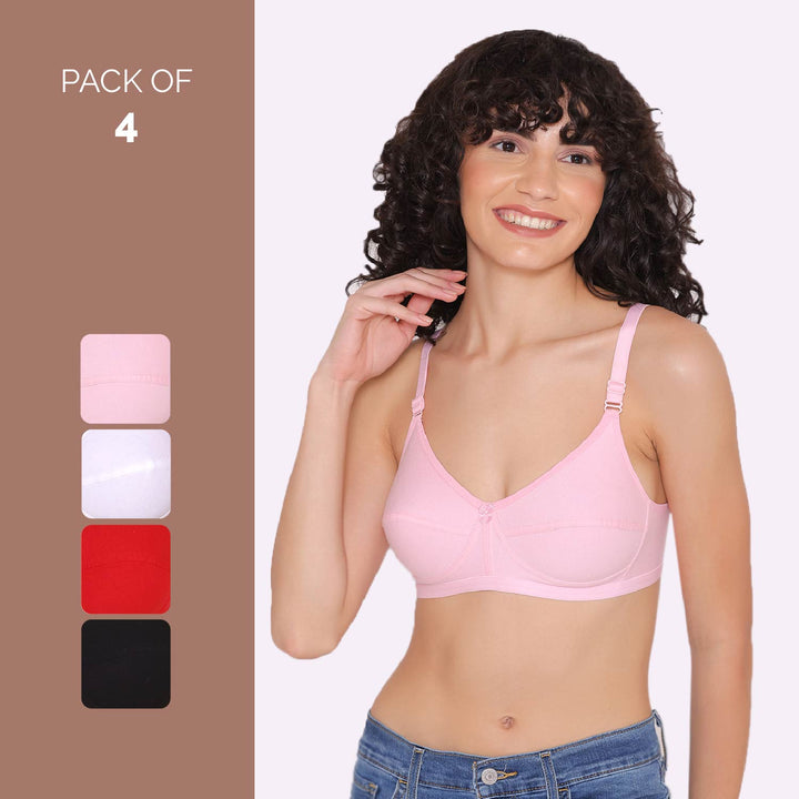 Women's Non Padded Non-Wired Regular Bra (Pack of 4)-ZOE