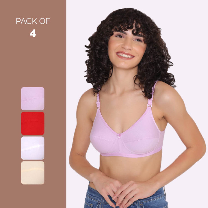 Women's Non Padded Non-Wired Regular Bra (Pack of 4)-ZOE