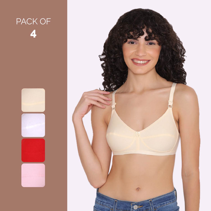 Women's Non Padded Non-Wired Regular Bra (Pack of 4)-ZOE