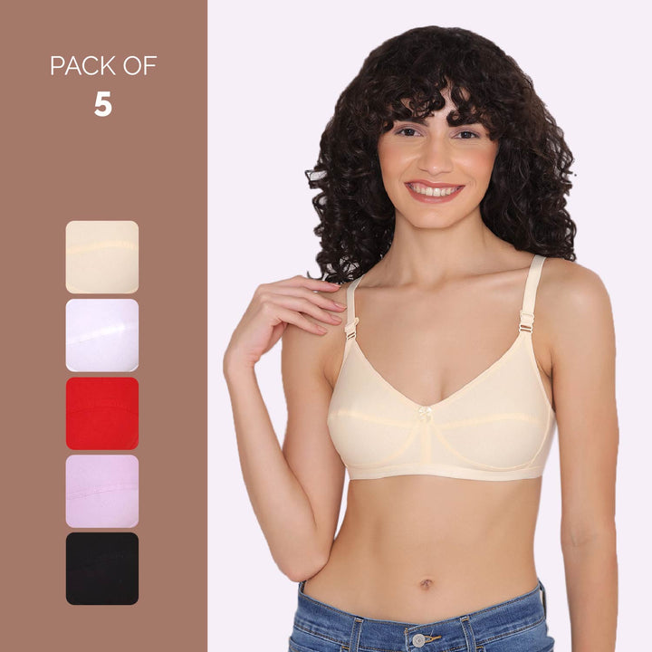 Women's Non Padded Non-Wired Regular Bra (Pack of 5)-ZOE