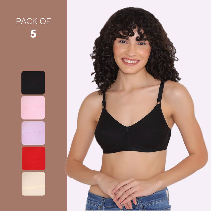 Women's Non Padded Non-Wired Regular Bra (Pack of 5)-ZOE
