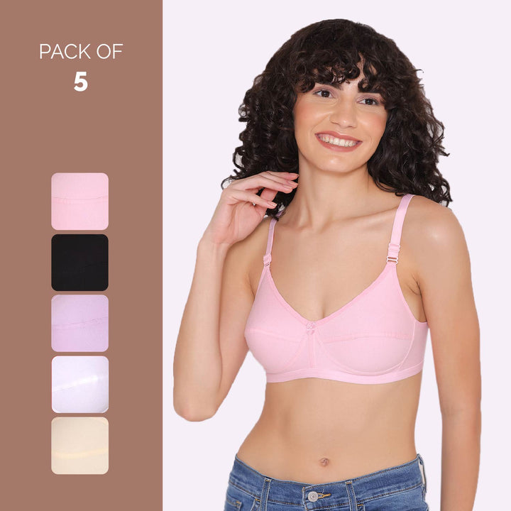 Women's Non Padded Non-Wired Regular Bra (Pack of 5)-ZOE