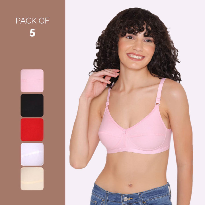 Women's Non Padded Non-Wired Regular Bra (Pack of 5)-ZOE