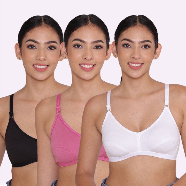 Women's Non Padded Non-Wired Regular Bra-PARIS Combo of 3