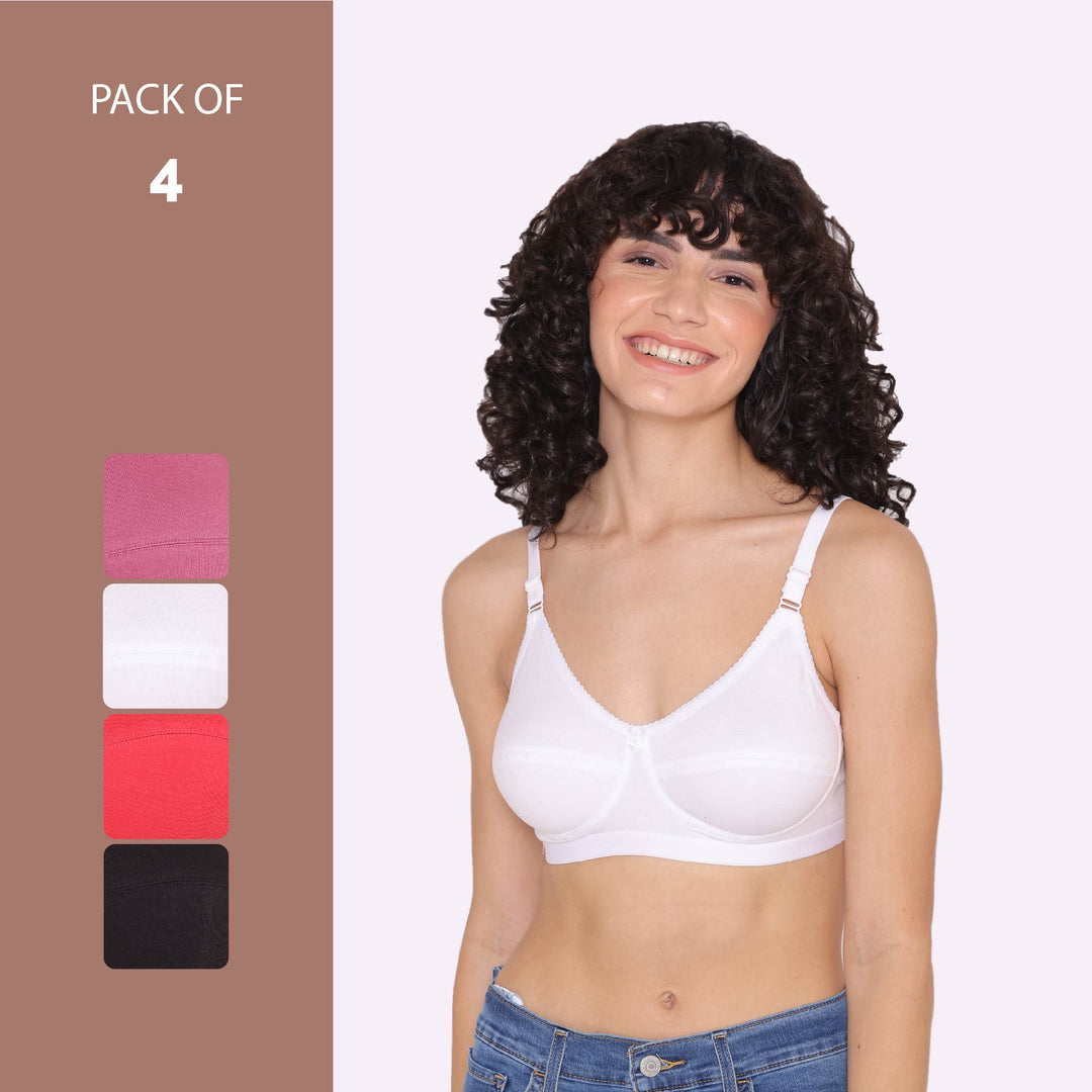 Women's Non Padded Non-Wired Regular Bra-RIO Combo of 4
