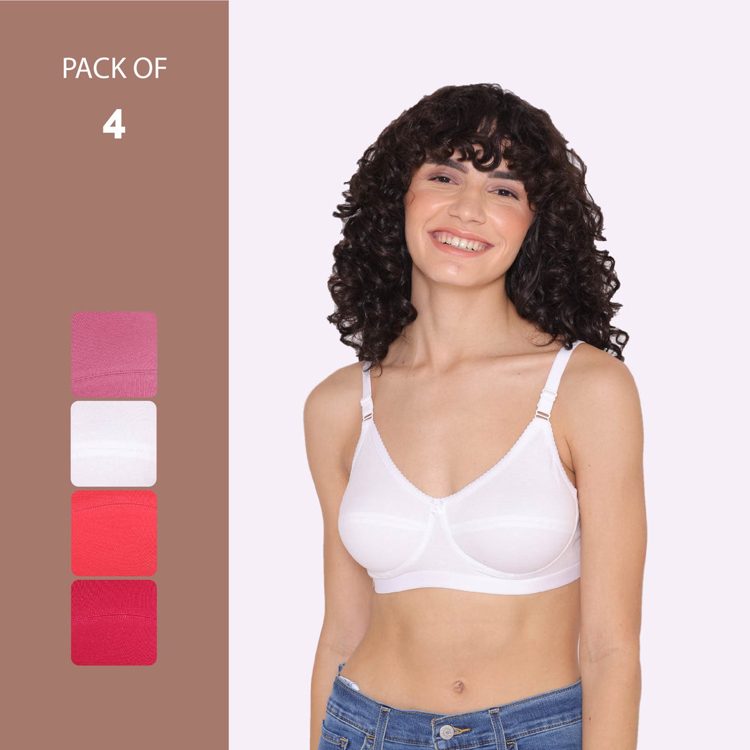 Women's Non Padded Non-Wired Regular Bra-RIO Combo of 4