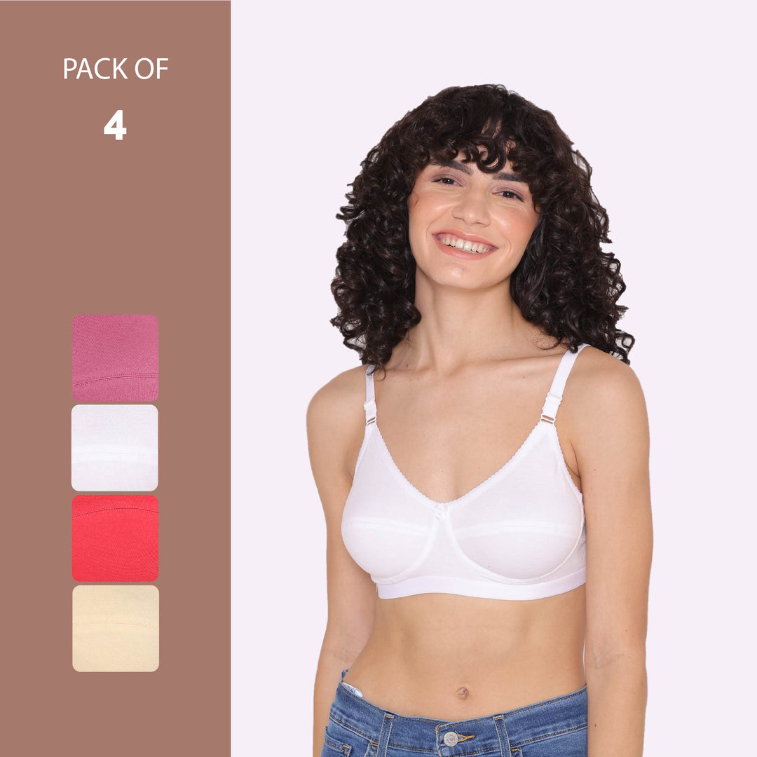 Women's Non Padded Non-Wired Regular Bra-RIO Combo of 4