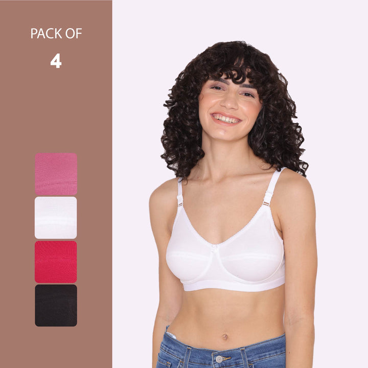 Women's Non Padded Non-Wired Regular Bra-RIO Combo of 4