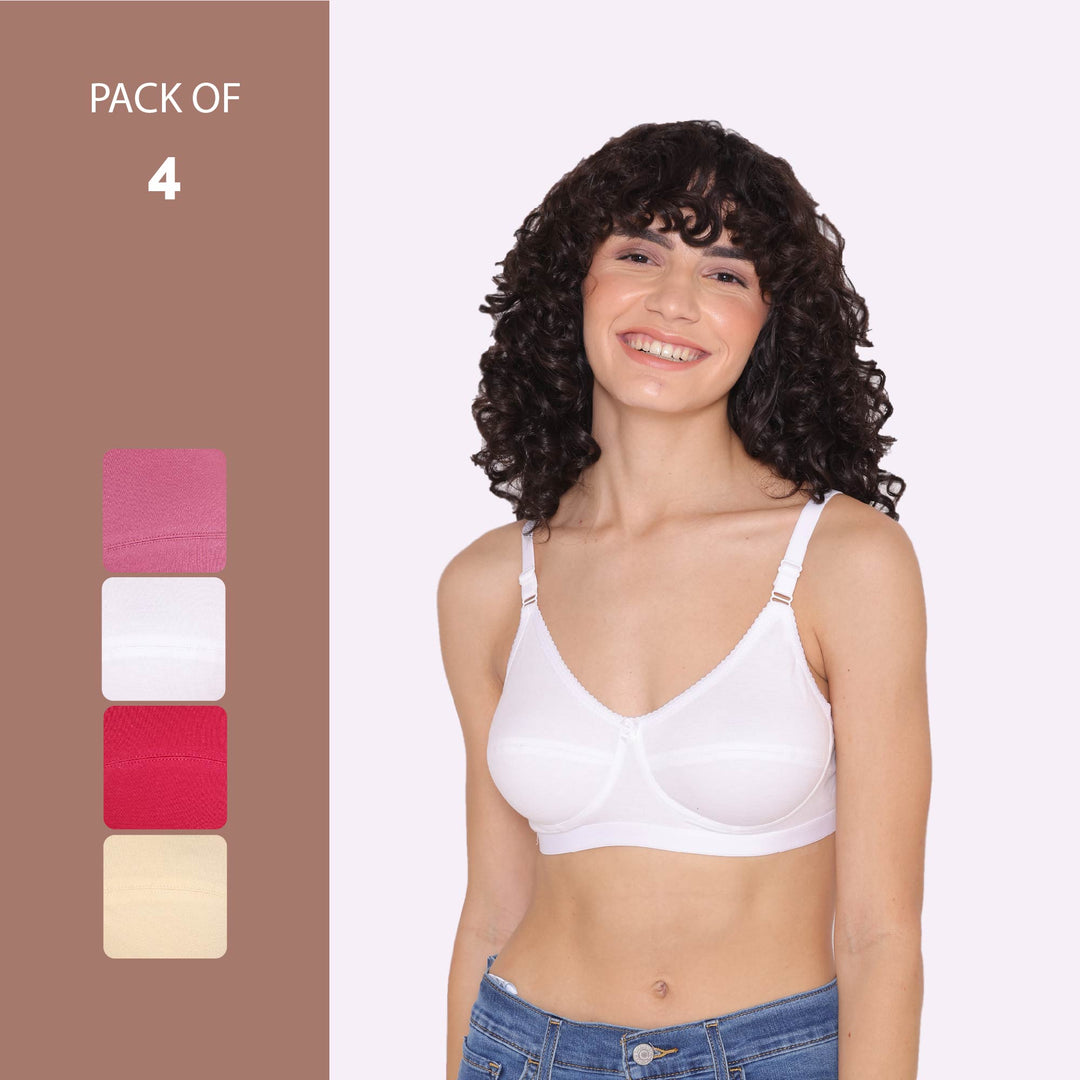 Women's Non Padded Non-Wired Regular Bra-RIO Combo of 4