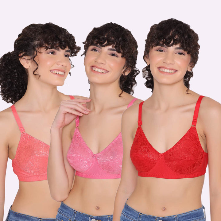 Women's Full coverage non padded Bra (Pack of 3)-Dora