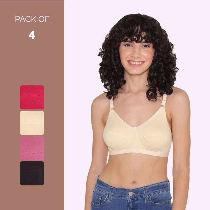 Women's Non Padded Non-Wired Regular Bra-RIO Combo of 4