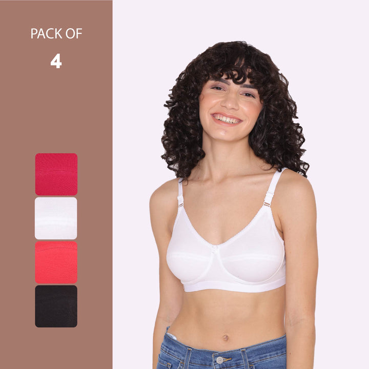 Women's Non Padded Non-Wired Regular Bra-RIO Combo of 4