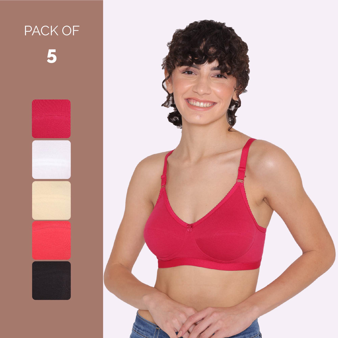 Women's Non Padded Non-Wired Regular Bra-RIO Combo of 5