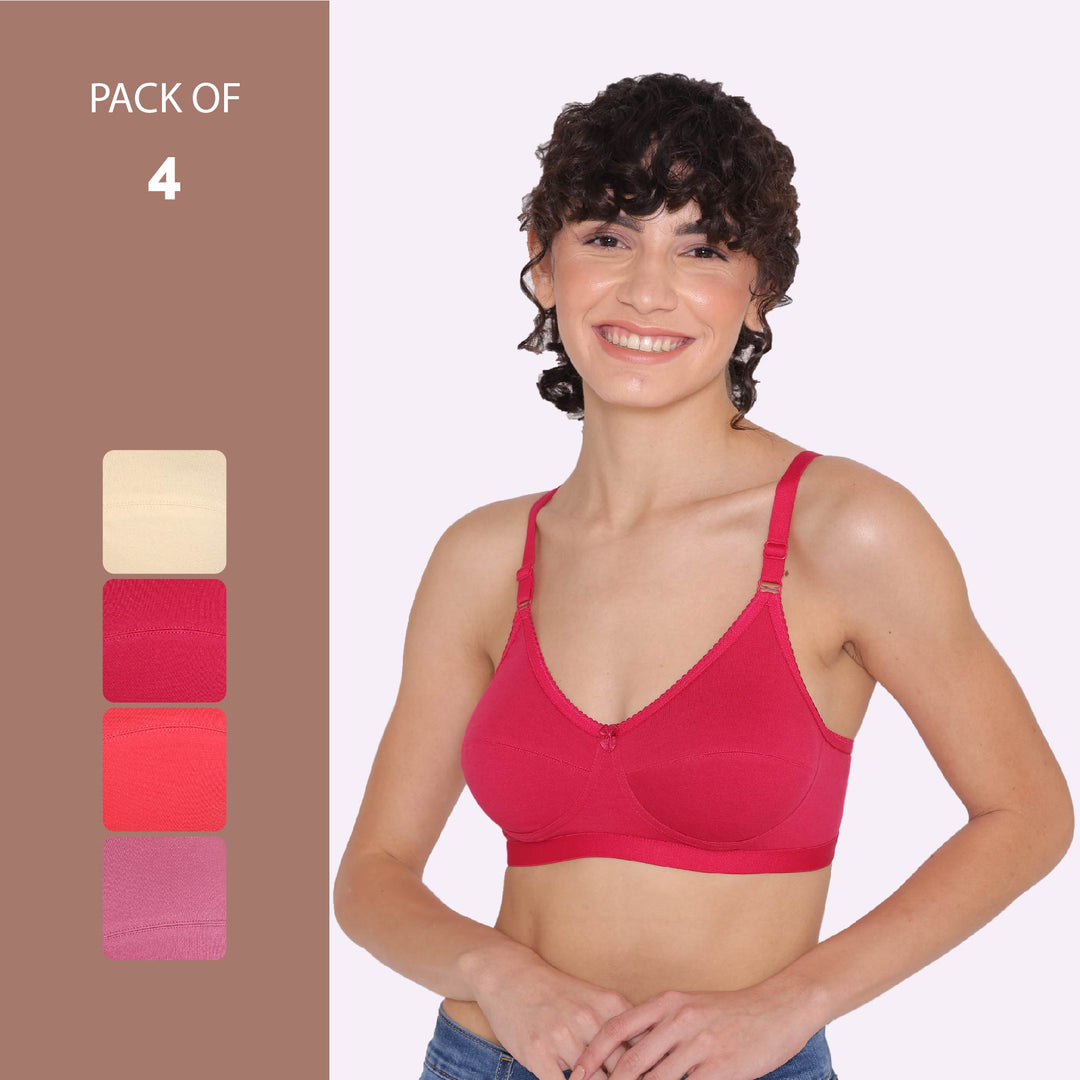 Women's Non Padded Non-Wired Regular Bra-RIO Combo of 4