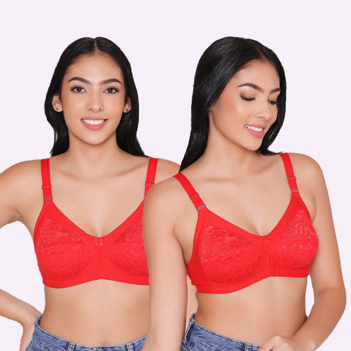 Women's Non Padded Full Coverage Net Bra (Pack of 2)-Thea