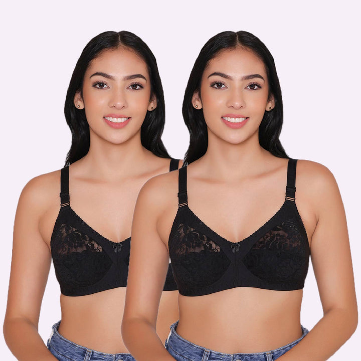 Women's Non Padded Full Coverage Net Bra (Pack of 2)-Thea