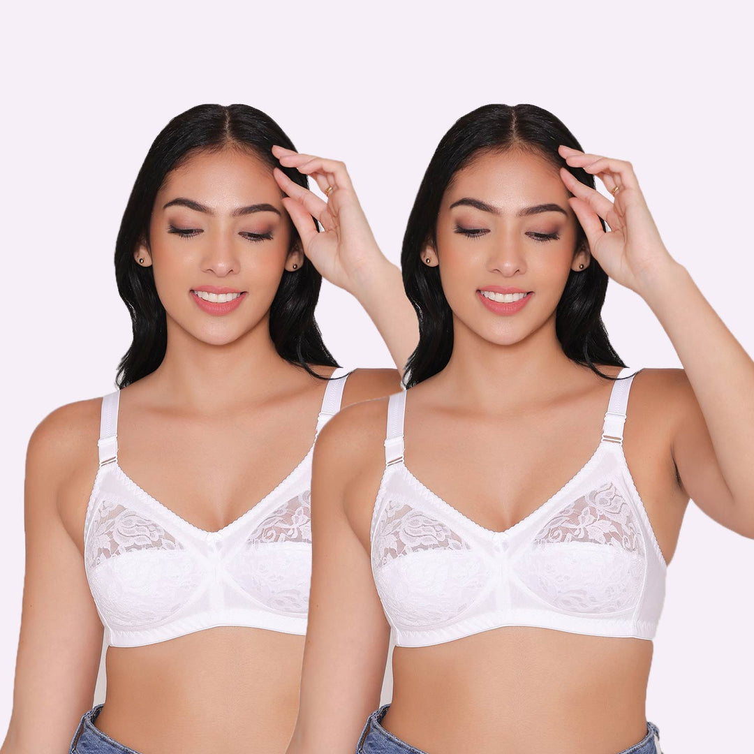 Women's Non Padded Full Coverage Net Bra (Pack of 2)-Thea