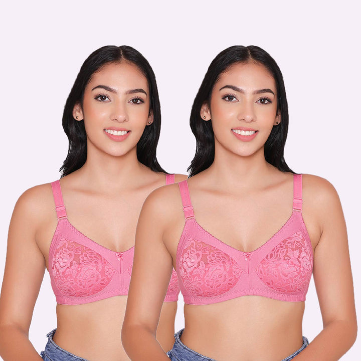 Women's Non Padded Full Coverage Net Bra (Pack of 2)-Thea