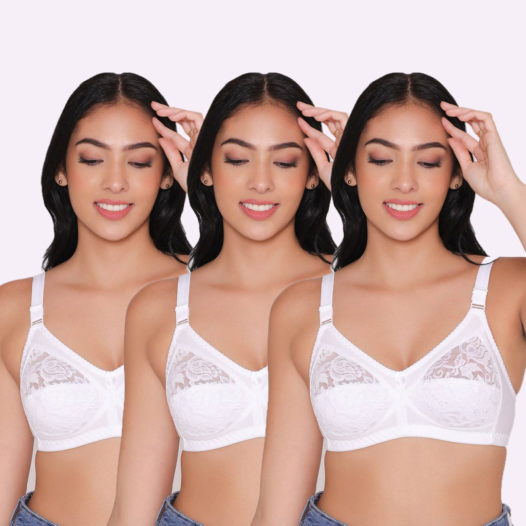 Women's Non Padded Full Coverage Net Bra (Pack of 3)-Thea