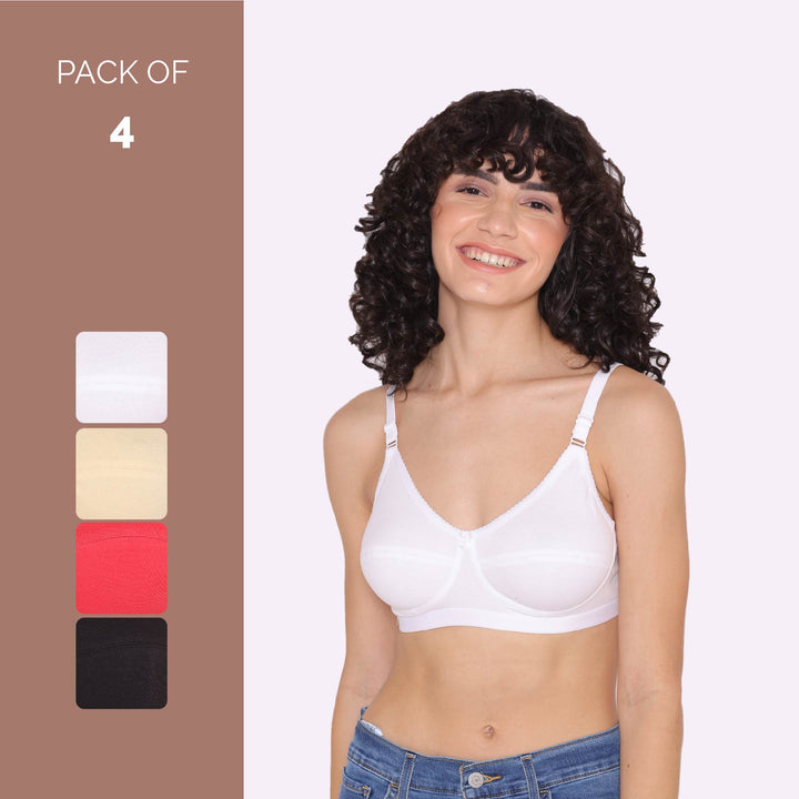 Women's Non Padded Non-Wired Regular Bra-RIO Combo of 4