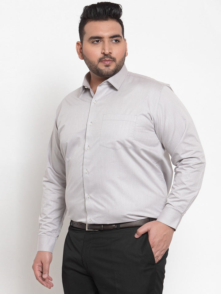 Plus Size Men Grey Comfort Regular Fit Solid Formal Shirt