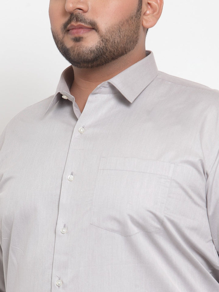Plus Size Men Grey Comfort Regular Fit Solid Formal Shirt