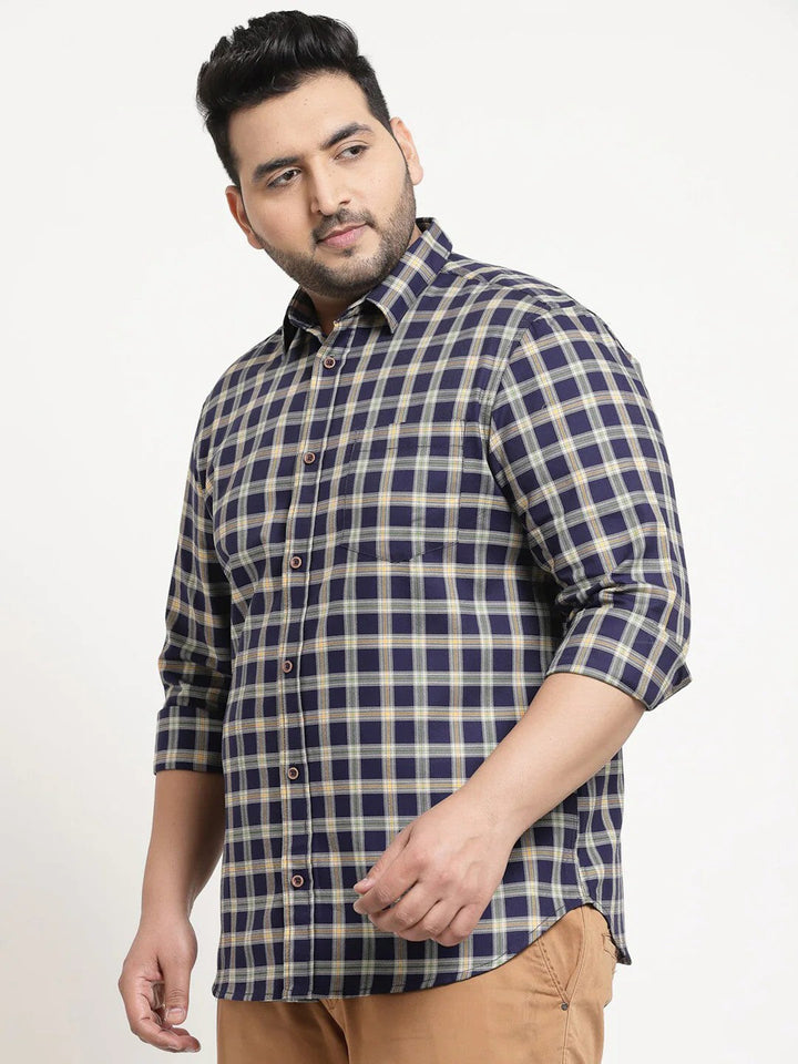 Plus Size Men  Navy Blue Gingham Checks Checked Casual Shirt