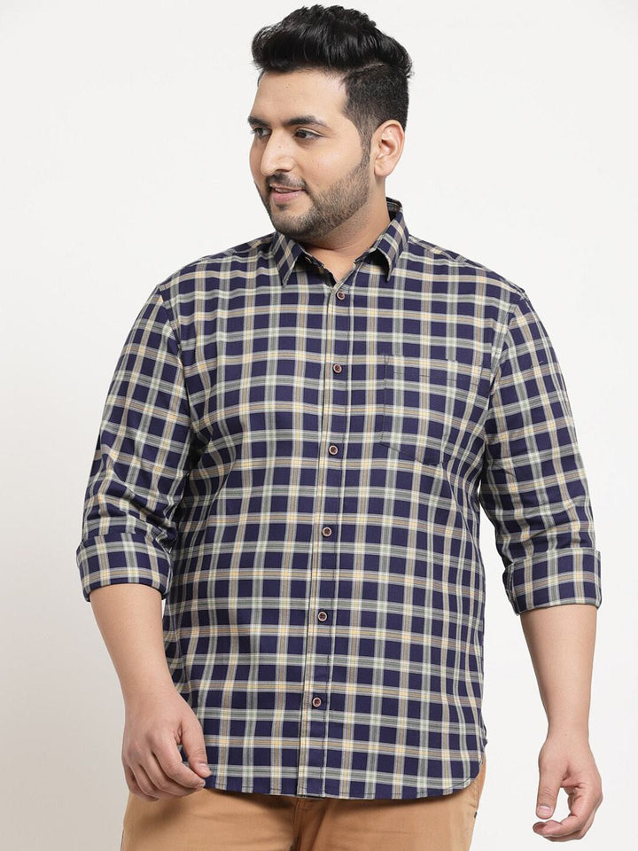 Plus Size Men  Navy Blue Gingham Checks Checked Casual Shirt
